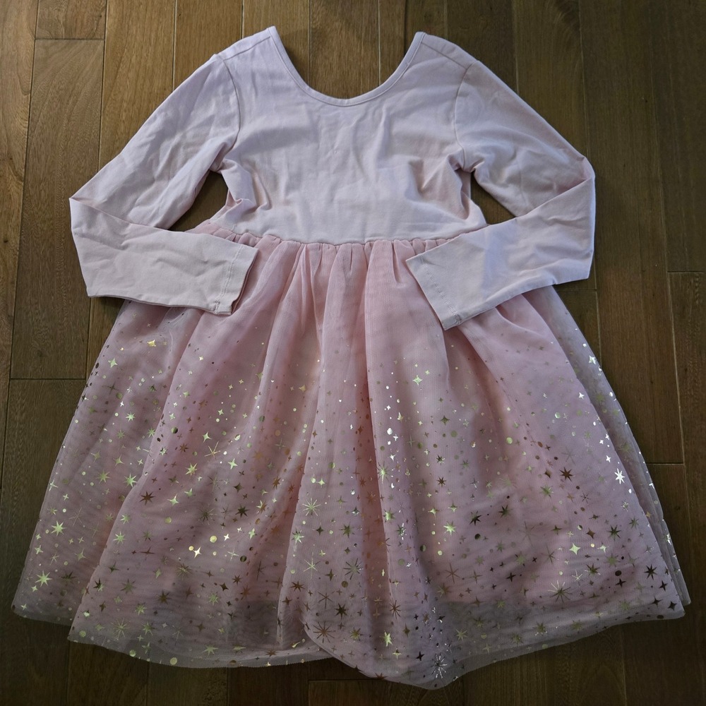 Hanna Andersson Girls Pink Tulle Star Tutu Dress Long Sleeve Size 8 130cm